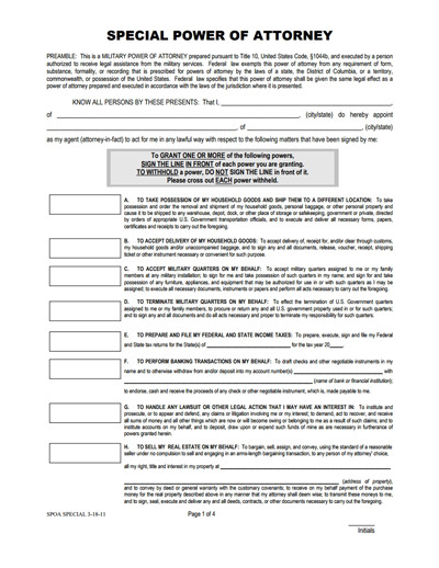 Special Power of Attorney Form Free Download Create