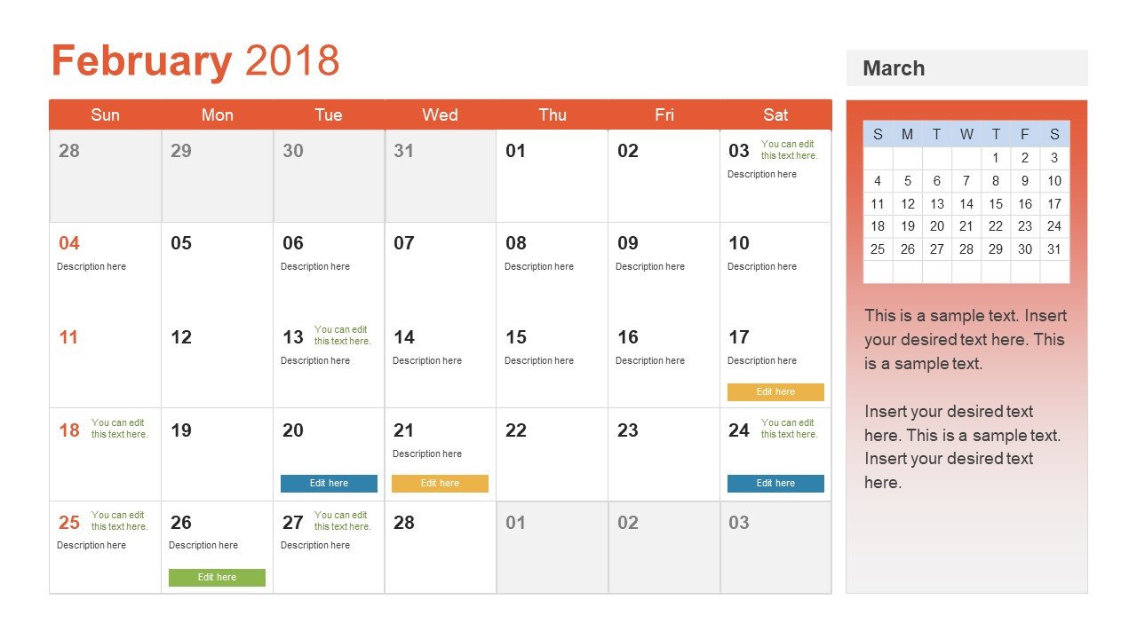Monthly Calendar for 2018 PPT SlideModel