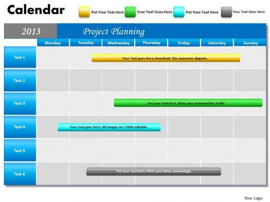 Project Planning Gantt Chart 2013 Calendar PowerPoint