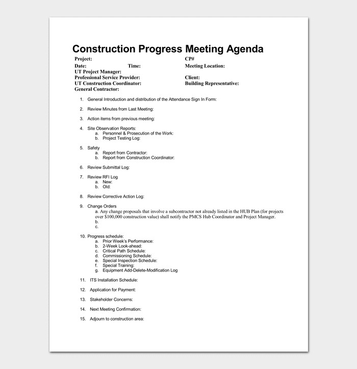 Construction Meeting Agenda Template For Word PDF Format