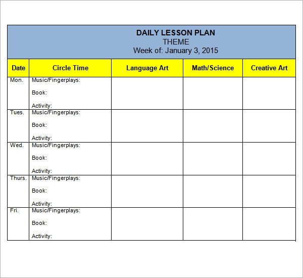 Preschool Lesson Plan Template 10 Download Free
