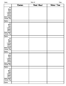 Lesson Plan Template for Pre K by Randi Angell
