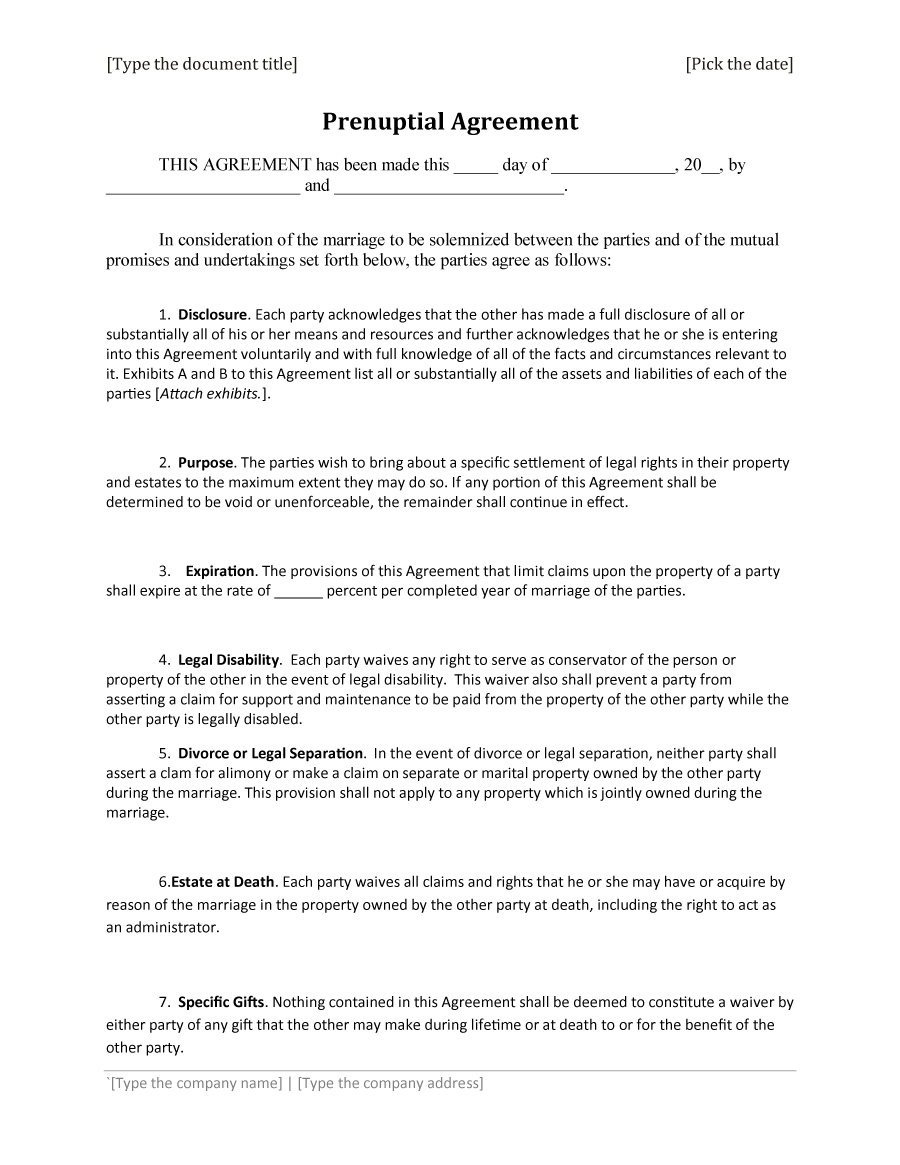 30 Prenuptial Agreement Samples & Forms Template Lab