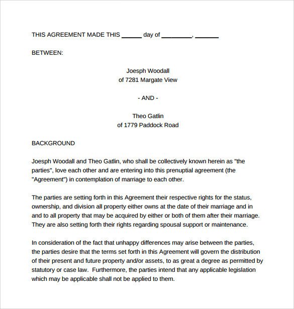 Prenuptial Agreement Template 8 Word PDF Formtas