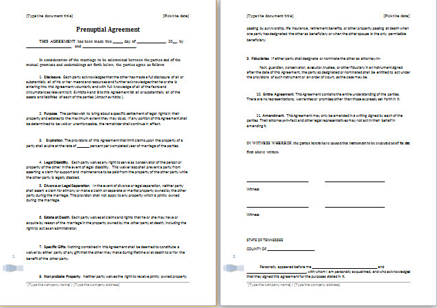 Prenuptial Agreement Template for MS Word