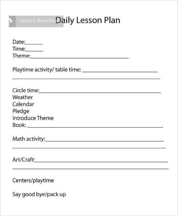 Preschool Lesson Plan Template 10 Free word PDF PSD