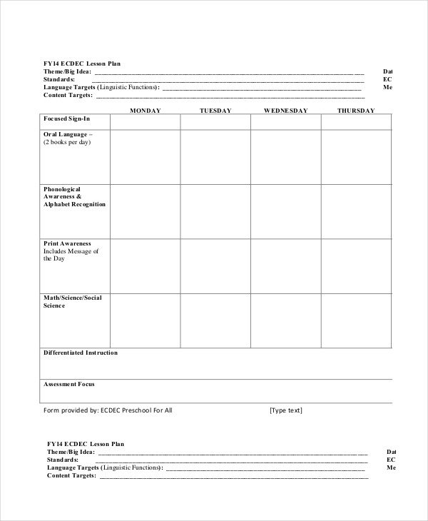 Preschool Lesson Plan Template 10 Free word PDF PSD
