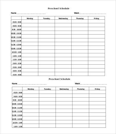 Preschool Schedule Template 7 Free Word PDF Documents