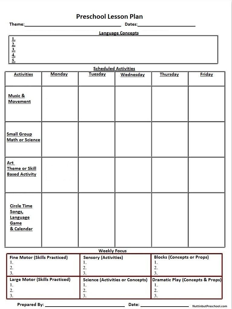 blank preschool weekly lesson plan template