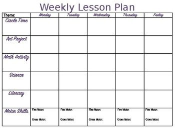 Weekly Preschool Lesson Plan Template by The Classic