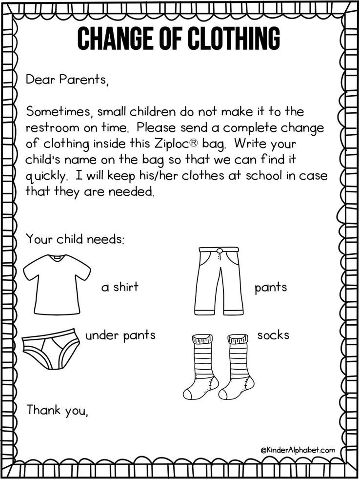 Parent Letter for Change of Clothing free from