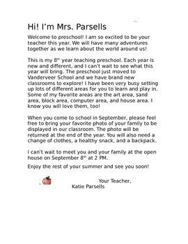 Preschool Wel e Letter by To Teach Their Own