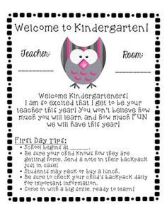 sample wel e to kindergarten letters