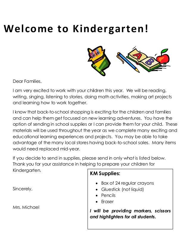 Wel e to Kindergarten Dear Families I am very excited