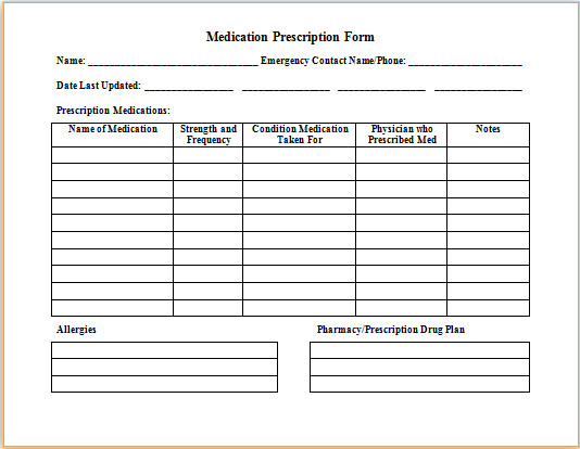 MS Word Medication Prescription Form Template