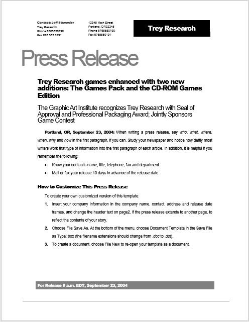 Press Release Template 15 Free Samples MS Word Docs