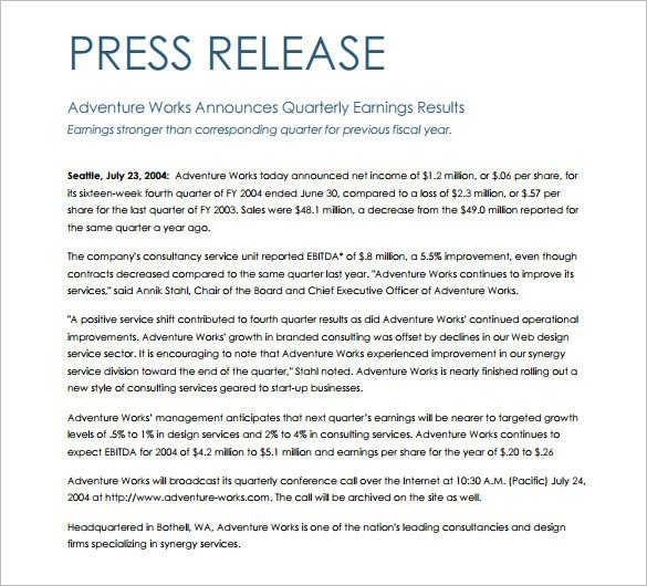Press Release Template Word
