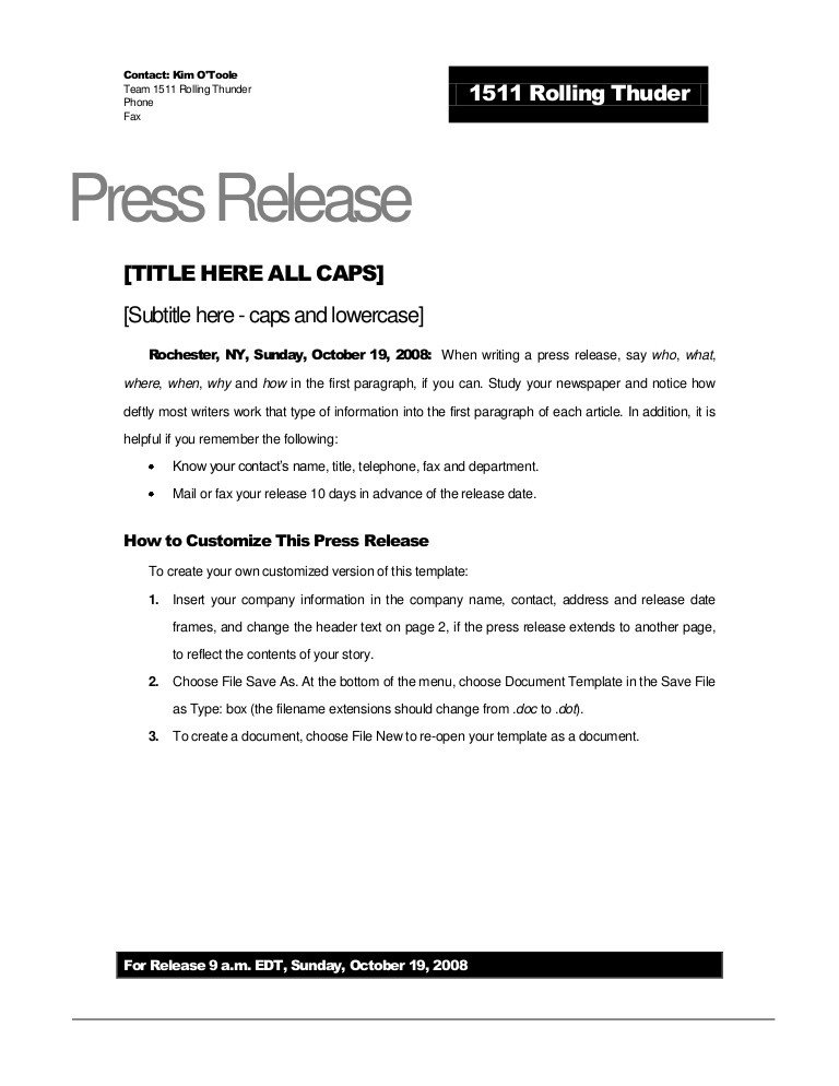 Rolling Thunder Press Release Template