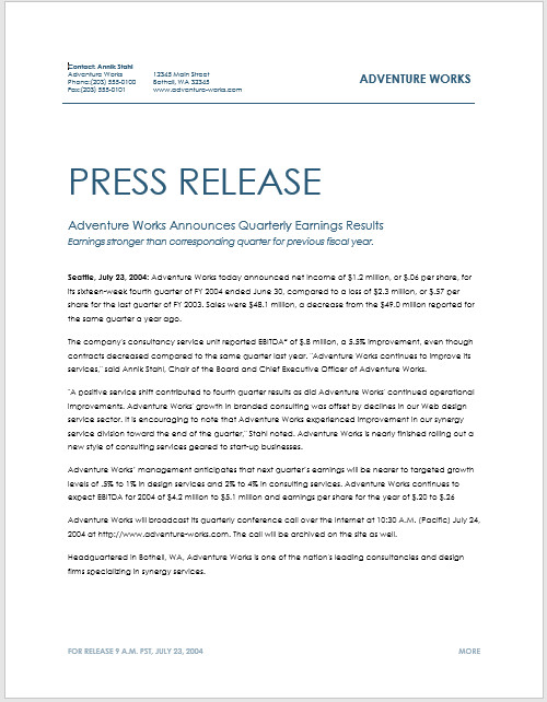 Press Release Template 15 Free Samples MS Word Docs