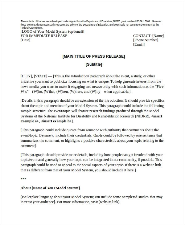 Press Release Template 21 Free Word PDF Document