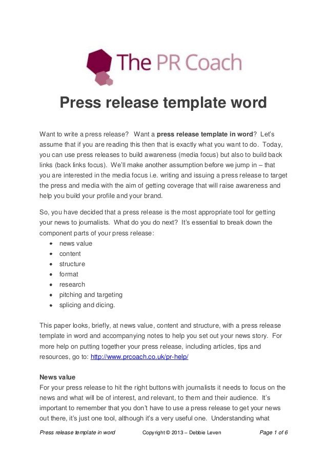 Press release template word