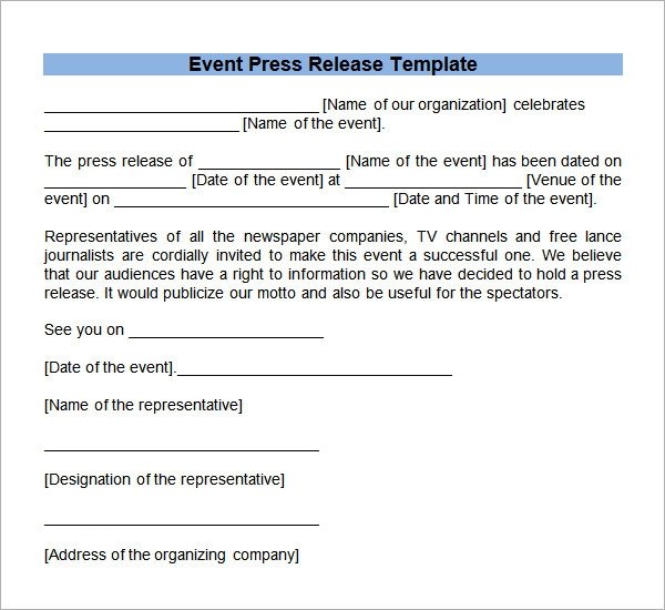 Sample Press Release Templates 7 Free Documents