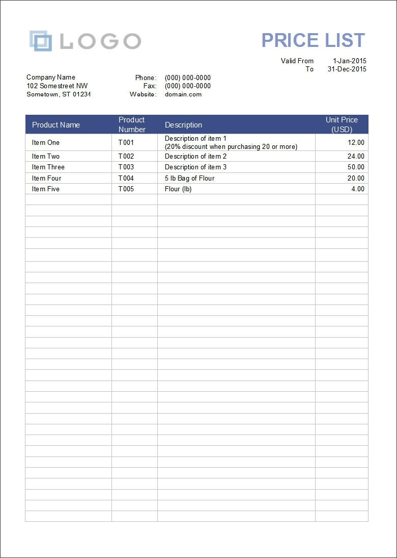 25 Price List Templates DOC PDF Excel PSD