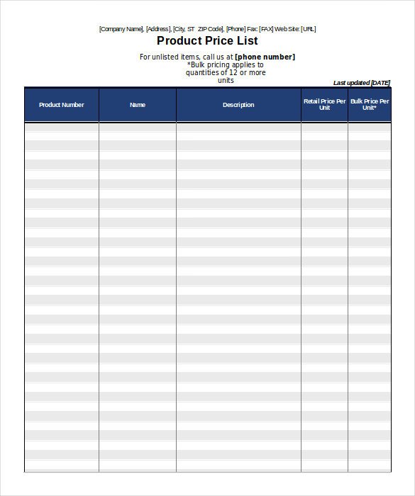 25 Price List Templates DOC PDF Excel PSD