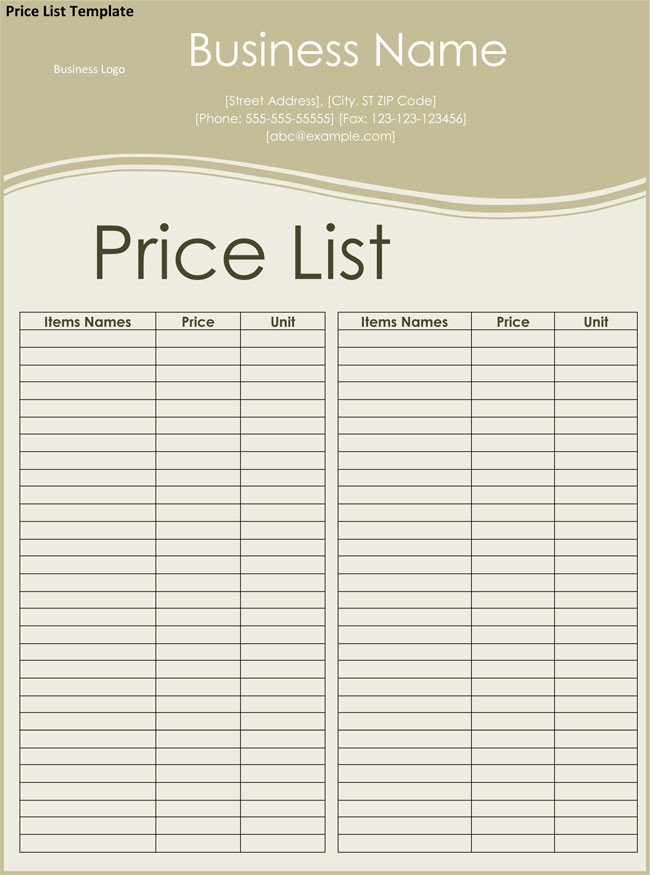 Price List Templates Free Samples and Formats for Excel