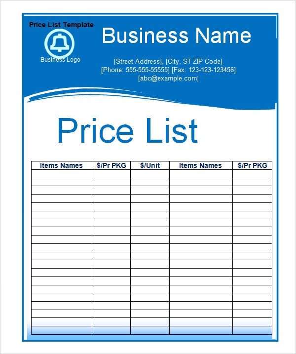 Sample Price List Template 5 Documents Download in PDF