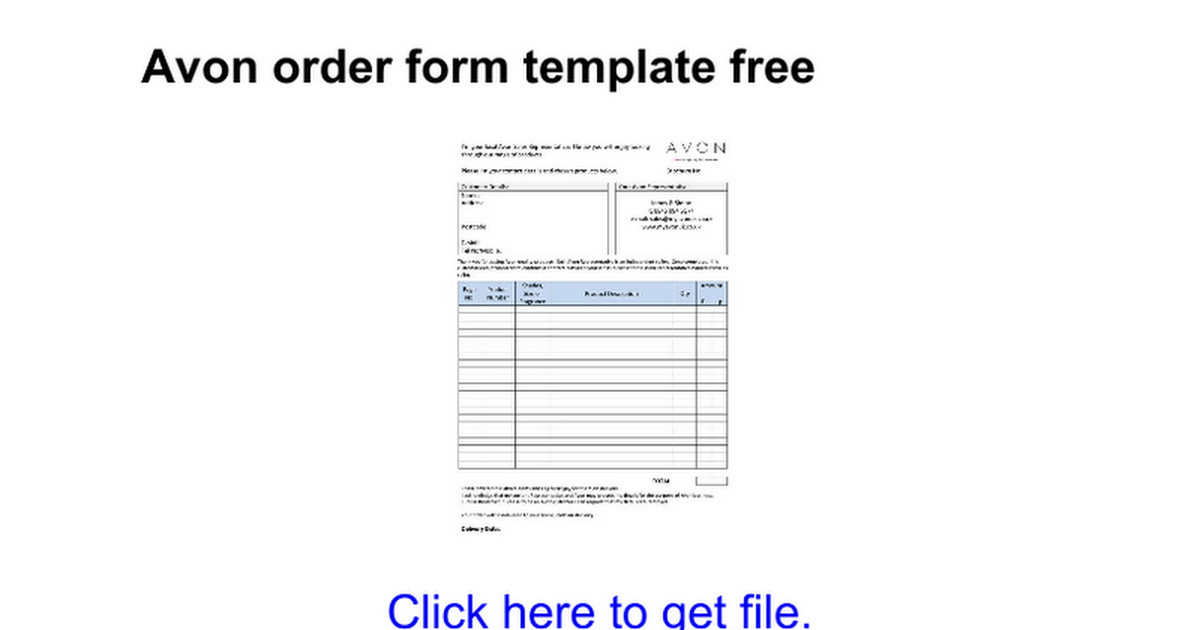 Avon order form template free Google Docs