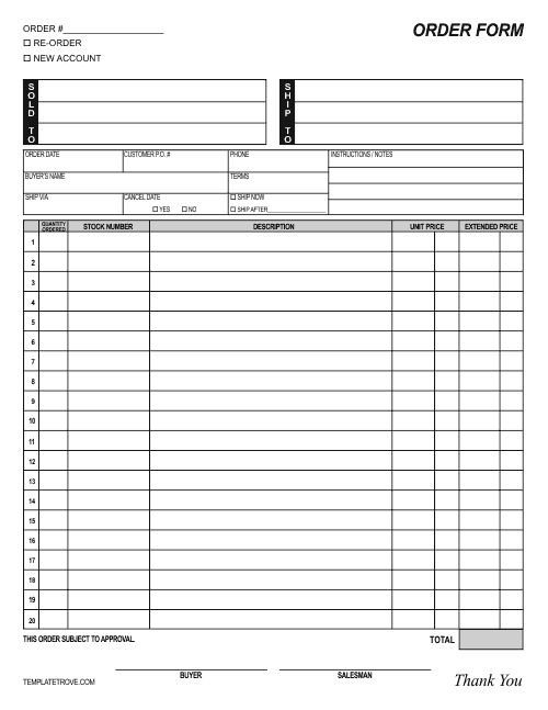 Customizable Re Colorable Order Form many formats free