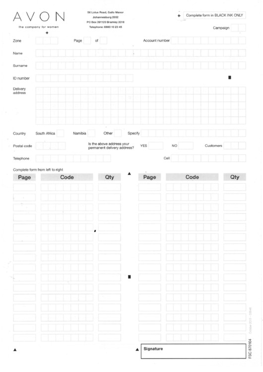Top 5 Avon Order Form Templates free to in PDF format
