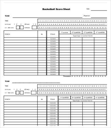 Basketball Score Sheet 10 Free PDF Documents Download