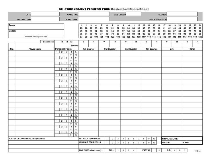 Basketball Score Sheet 2019
