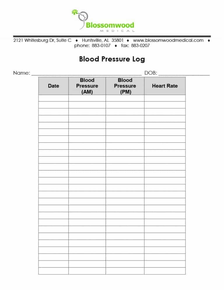 56 Daily Blood Pressure Log Templates [Excel Word PDF]