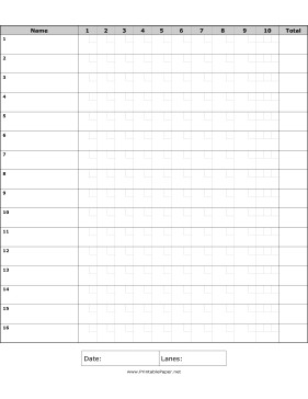 Printable Bowling Score Sheet