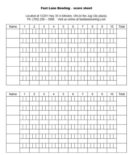Simple Printable bowling score sheet with pins Excel