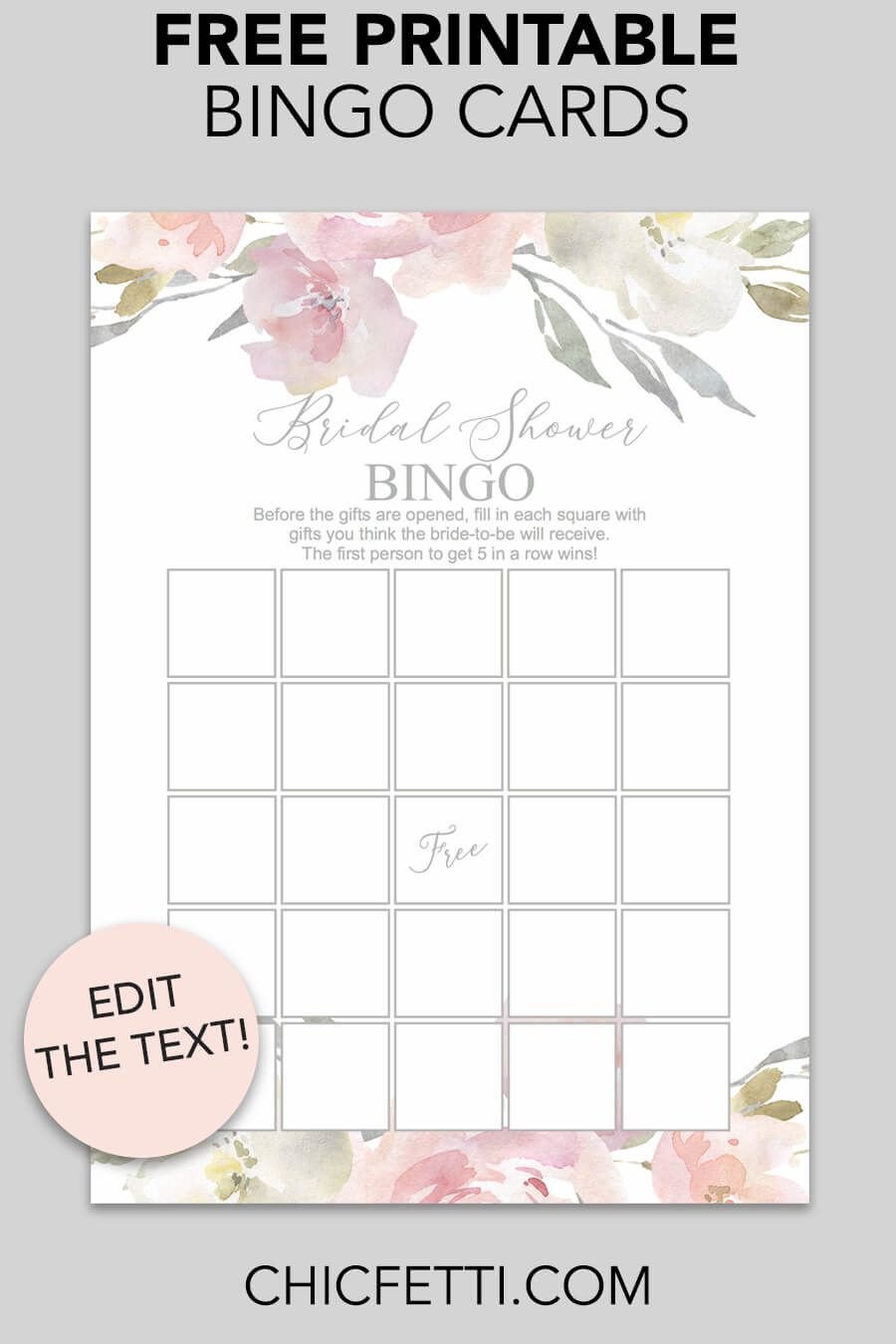 Blush Floral Printable Bridal Shower Bingo
