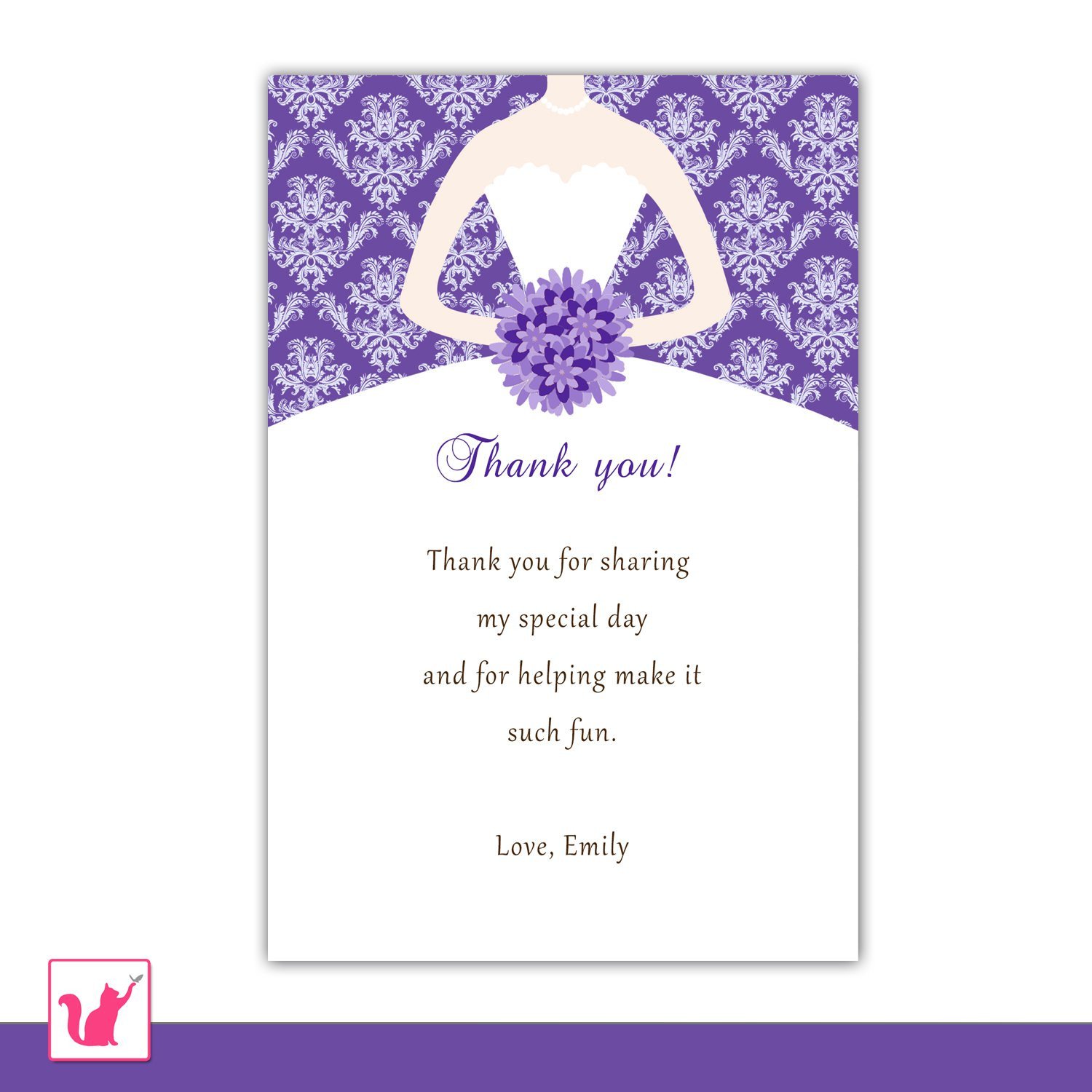 Printable Personalized Purple Damask Bridal Shower Thank