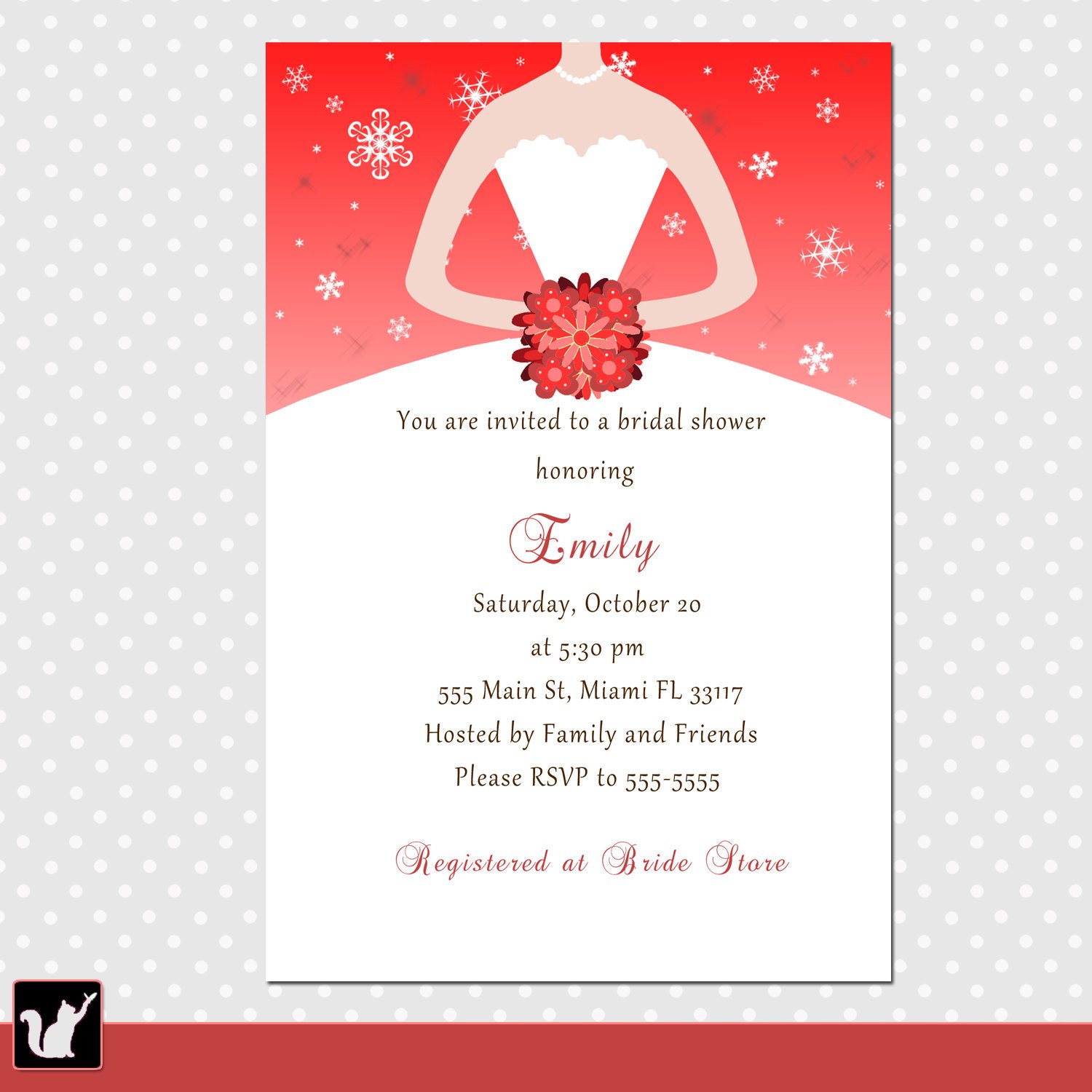 Printable Personalized Winter Bridal Shower Invitation Card
