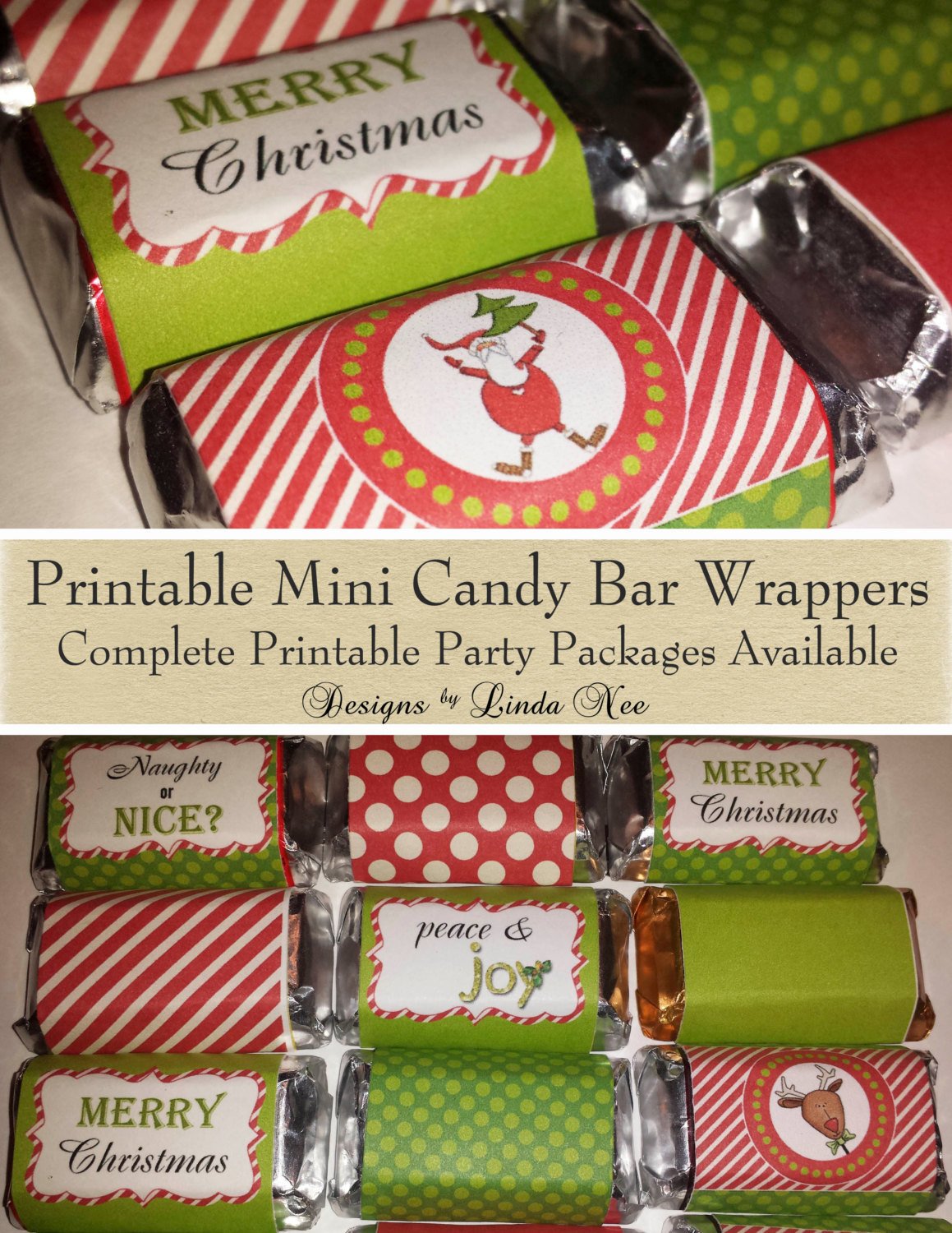 Candy Bar Wrappers Santa Christmas Mini Hershey Bar Candy