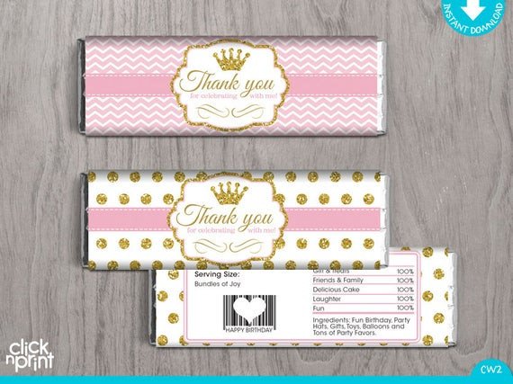 Pink and Gold Print Yourself Candy Bar Wrappers Printable