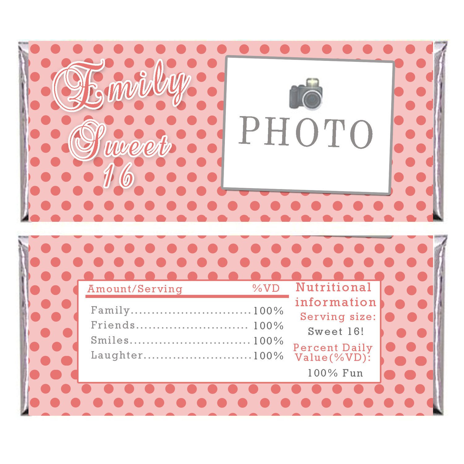 Printable Personalized Girl Birthday Party Candy Bar Wrapper