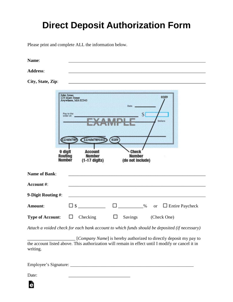 Free Direct Deposit Authorization Forms PDF
