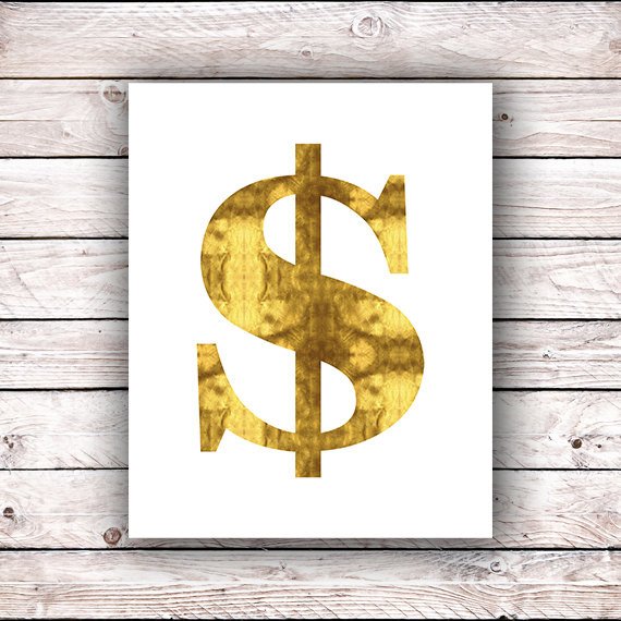 Dollar Sign Printable Wall Art Print FAUX Gold Foil Printable