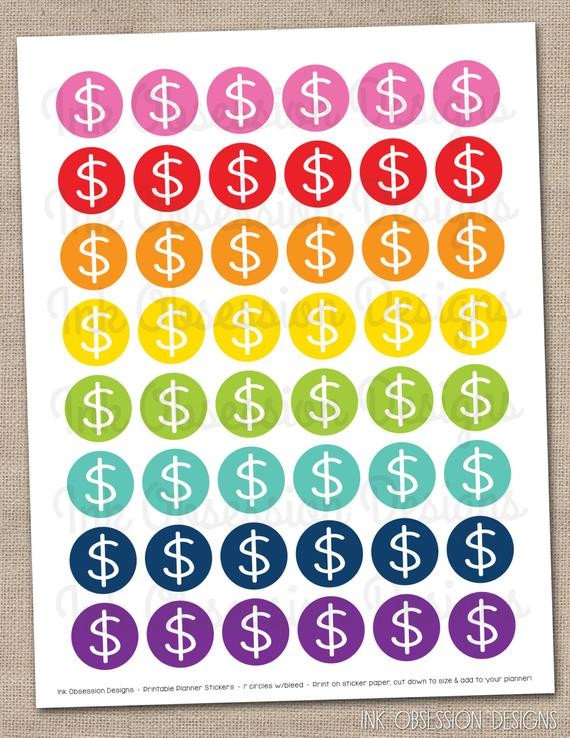 Printable Planner Stickers Money Dollar by InkObsessionDesigns