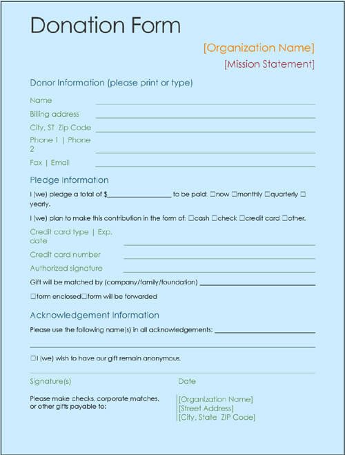 Sample Printable Donation Form Template