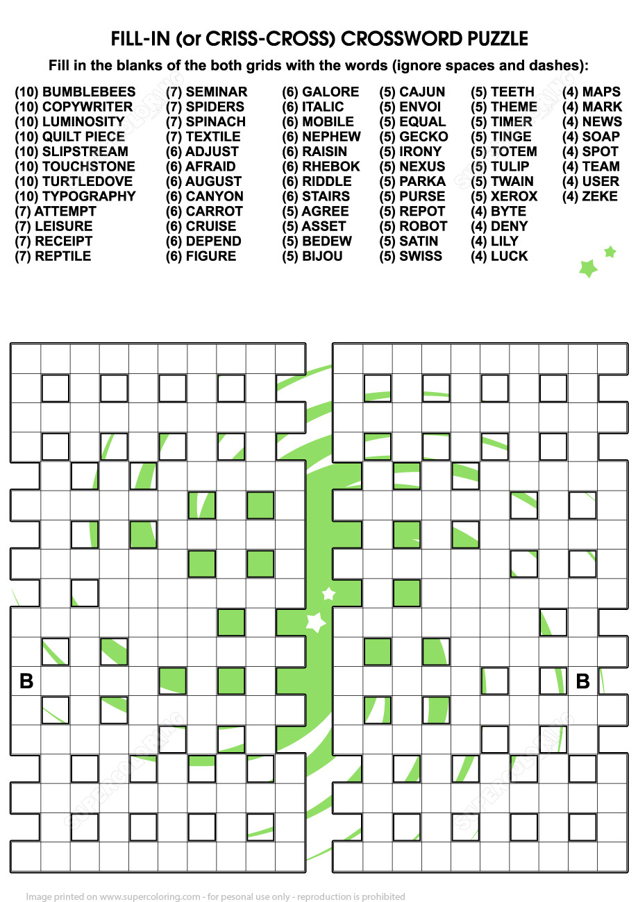 Fill in Crossword Criss Cross Puzzle