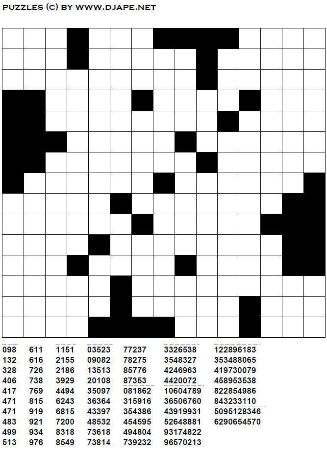Free Number Fill Ins puzzle Just like crosswords but with